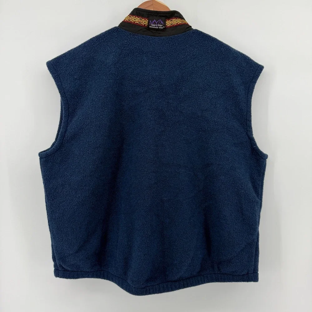 Jagged Edge Mountain Gear Fleece Vest Mens XXL Navy Blue Full Zip Geometric Trim